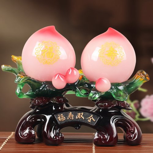 森木桐福寿双全寿桃祝寿摆件
