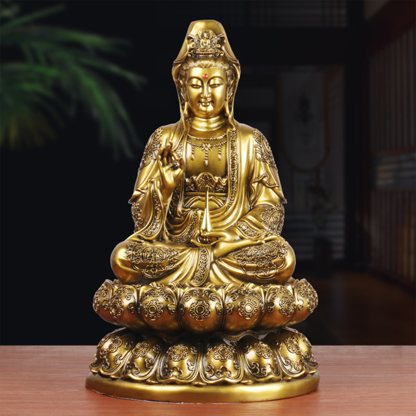 南海观音菩萨佛像摆件大号幸福观世音平安佛仿铜像法轮送子