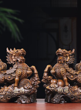 一副麒麟招财饰品，家居客厅，卧室，入口，办公桌饰，礼品