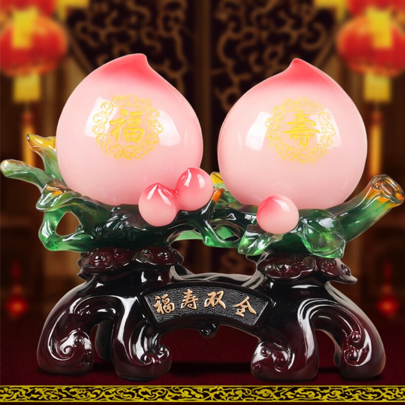 森木桐福寿双全寿桃祝寿摆件