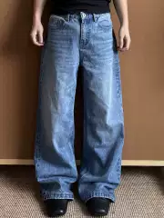 Xanvas Ice Blue Heavyweight 14.3oz Washed Blue Straight-Leg Flared Wide-Leg A-Line Jeans