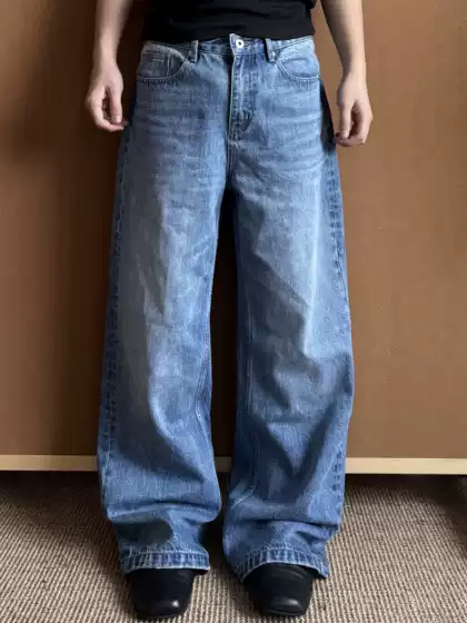 Xanvas Ice Blue Heavyweight 14.3oz Washed Blue Straight-Leg Flared Wide-Leg A-Line Jeans