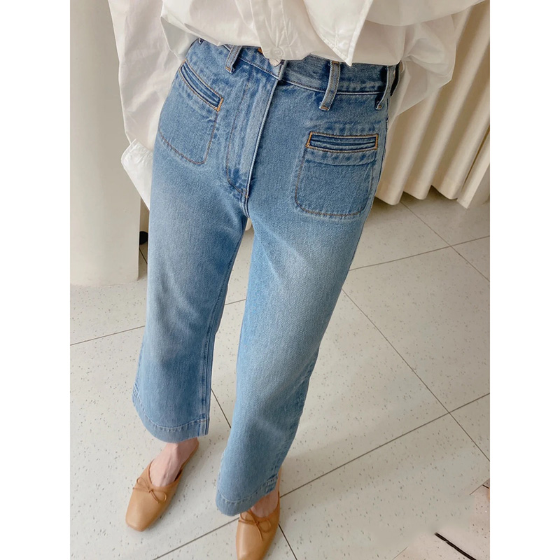2023年新款直筒高腰九分牛仔裤女装夏季设计感小众微喇叭裤子薄款