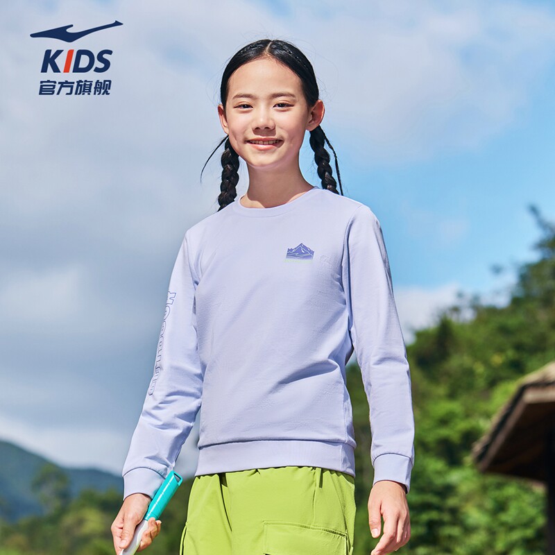 鸿星尔克童装儿童春季新款女童圆领卫衣时尚休闲青少年中大童上衣