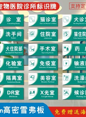 宠物医院诊所门牌科室牌动物诊所医院科室牌诊疗室化验室美容室猫狗犬诊室寄养室标识牌墙贴标志牌定制定做