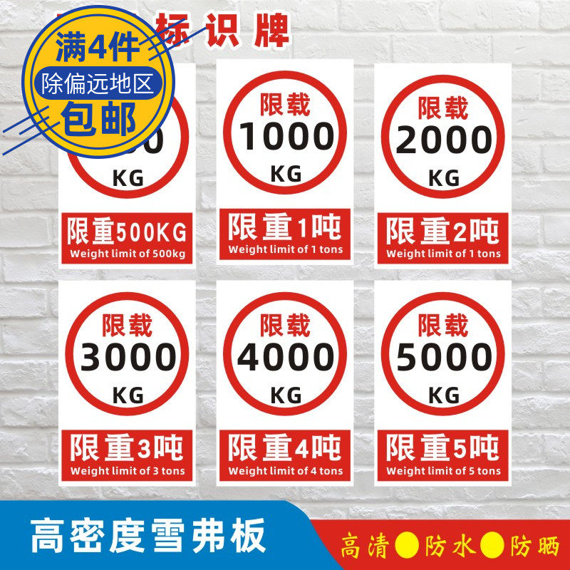 1t吨2吨3吨4吨墙贴禁止超重超载警告禁止消防安全警示标示标志提示牌