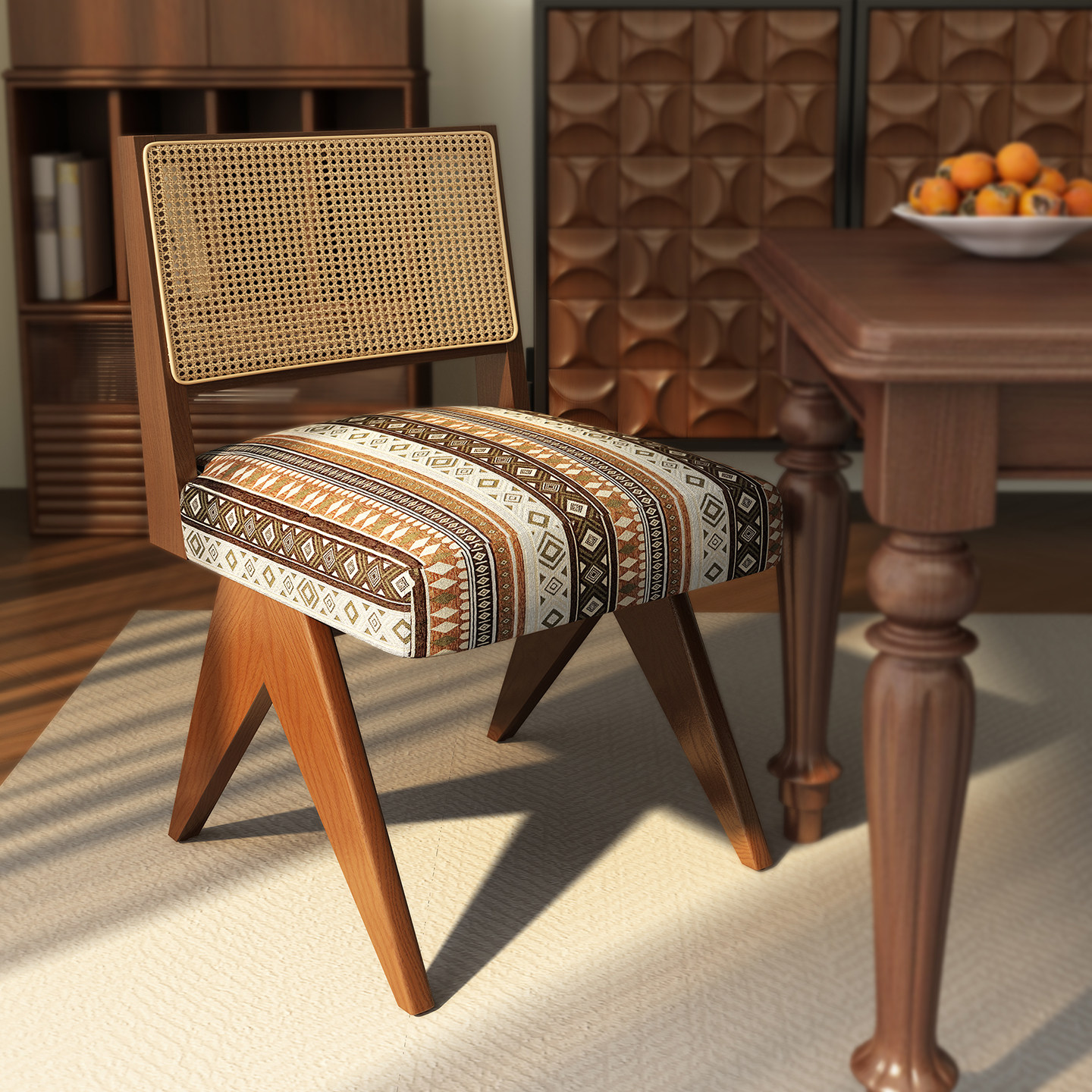 柿子精灵餐椅红色单椅子藤编布艺实木客厅餐厅法式田园中古风餐厅