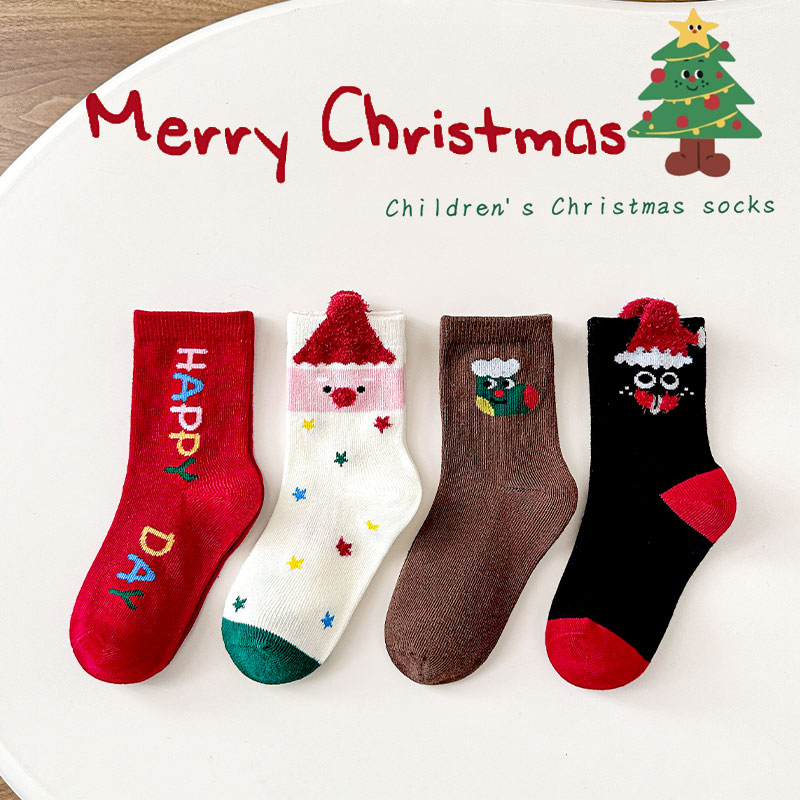 圣诞中筒秋冬纯棉无骨新年袜