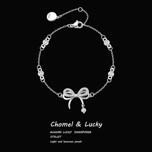 「蝶梦」纯银s999蝴蝶结手链女轻奢小众高级锁骨链情人节生日礼物