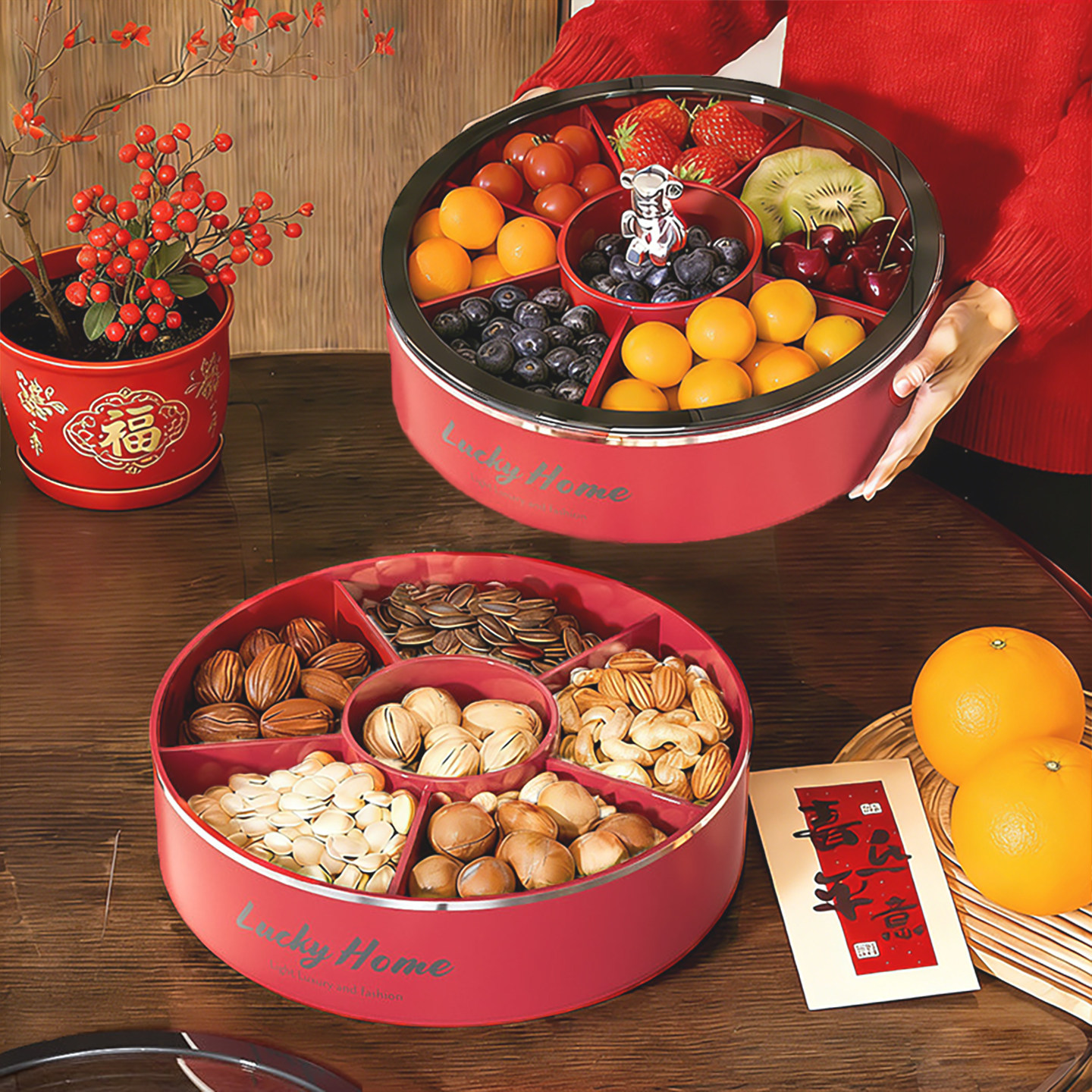新年干果盘2025新款精致高颜值客厅茶几过年家用糖水果坚果收纳盒,收纳整理,食物收纳盒,淘宝优惠券,粉丝福利购,淘宝优惠卷