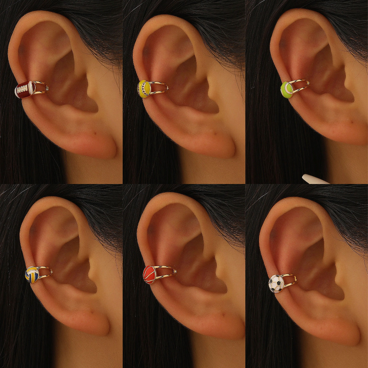 欧美运动球类耳夹女无耳洞橄榄球篮球棒球台球篮球足球耳骨夹无洞