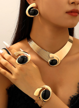 欧美跨境女士首饰套装椭圆螺旋旋