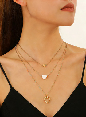 跨境热销时尚ins双爱心吊坠项链3
