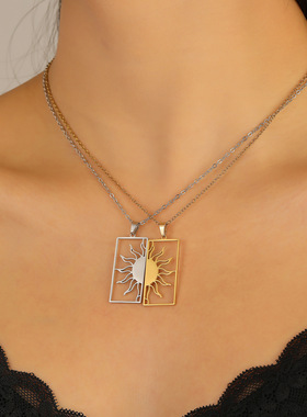 欧美跨境爆款不锈钢太阳月亮项链