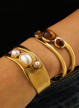 欧美跨境饰品不锈钢镂空椭圆珍珠