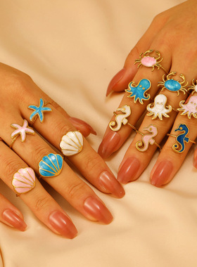 欧美跨境海洋度假风贝壳戒指女章