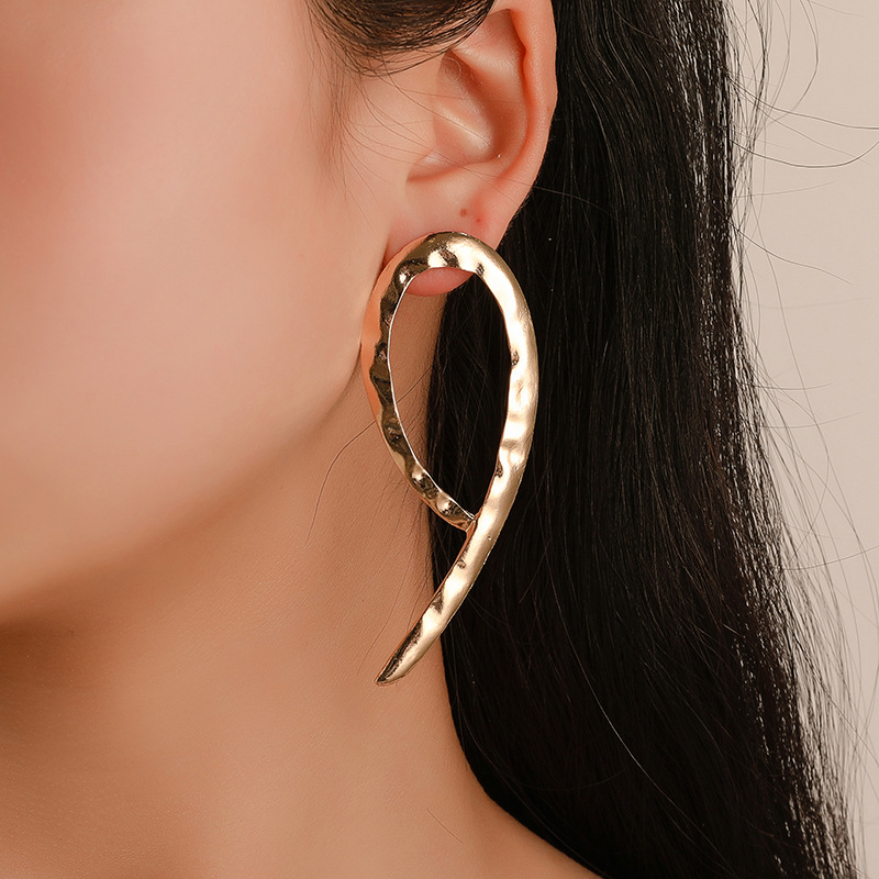 wish热卖新品夸张几何耳钉个性金属数字9复古耳环潮流小饰品