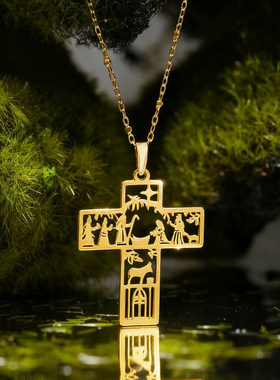 欧美不锈钢镂空巫师十字架项链1