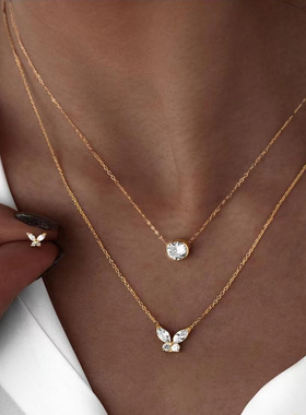 跨境新款叠戴蝴蝶项链ins风欧美