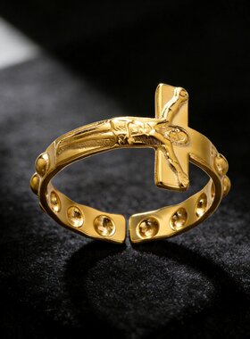 欧美跨境饰品十字架不锈钢戒指指
