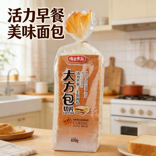 【伟业食品】大方包切片吐司面包三明治面包片营养早餐代餐820g