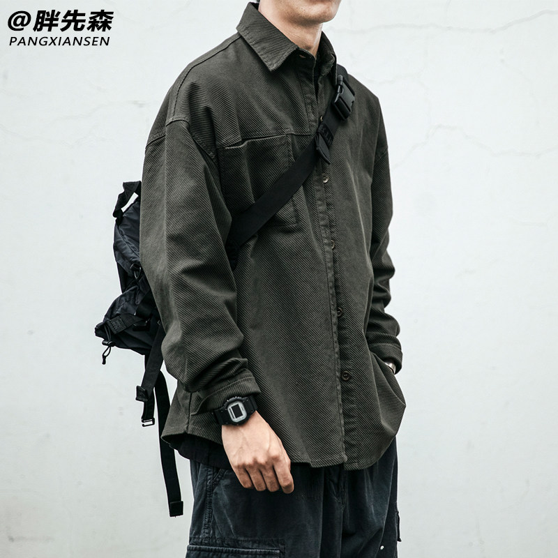 日系复古工装衬衫男长袖