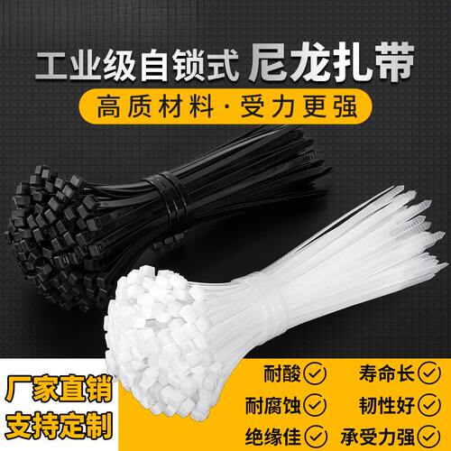 自锁尼龙扎带白黑色塑料束线带