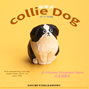 手工木雕边牧小狗摆件办公室工位摆件可爱治愈桌面装 饰圣诞礼物