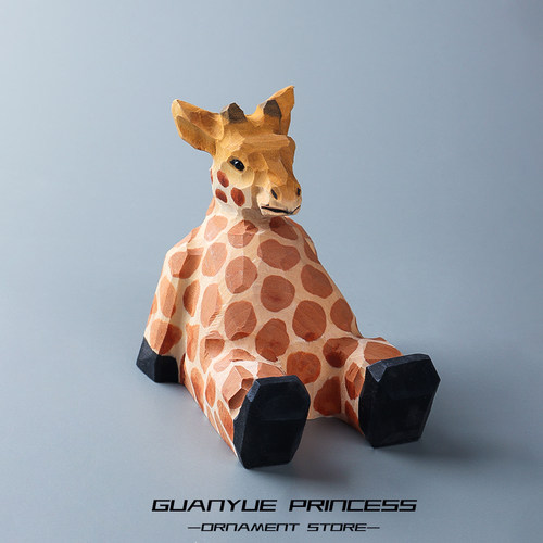 实木雕刻手机支架卡通可爱创意