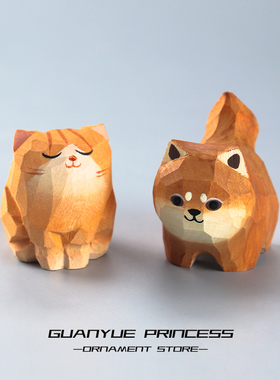 小狗柴犬橘猫手工木雕饰品桌摆件可爱生日礼物小物品木头迷你动物