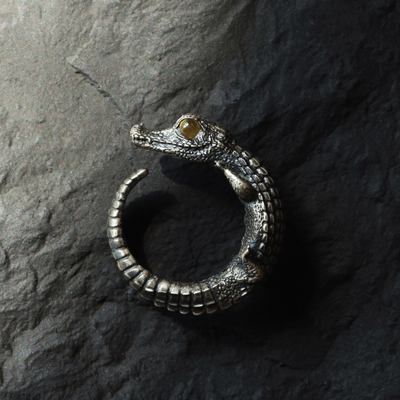 纯银复古鳄鱼开口戒指