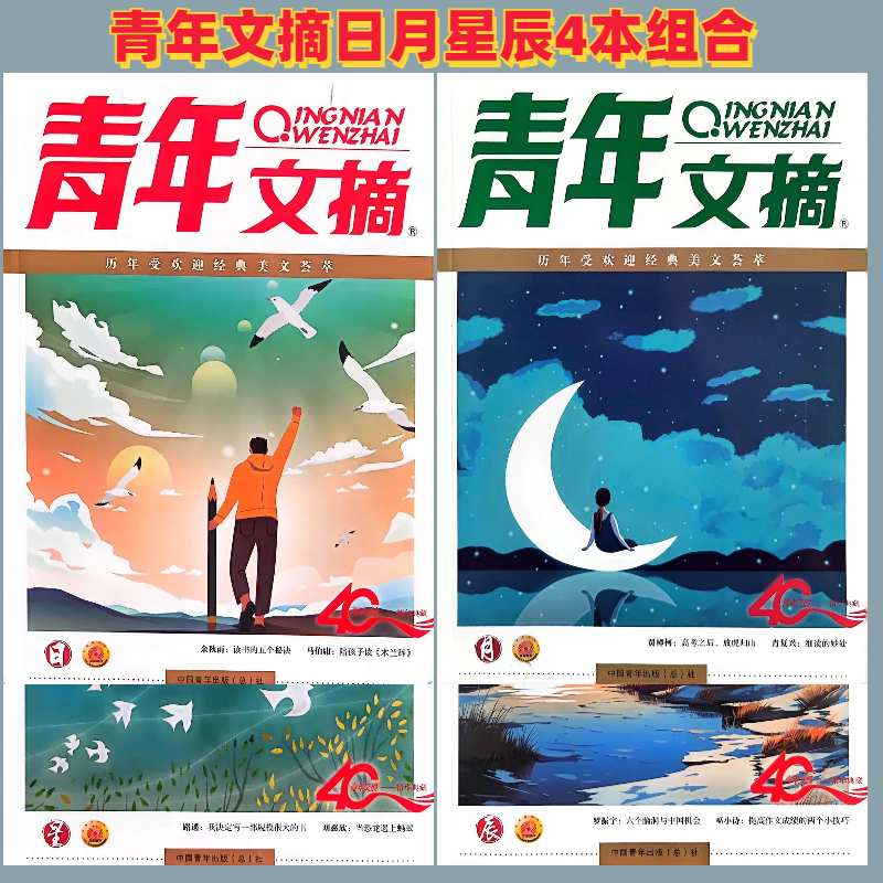 青年文摘【全套四册】日月星辰40周年美文珍藏书读名家经典文摘