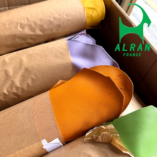 爱马橙色法国进口ALRAN SULLY山羊皮法羊手工皮料 植鞣皮