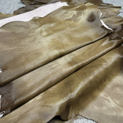 意大利INCAS胎牛毛橄榄绿皮毛一体真皮服装鞋料1.0mm手工包包皮具