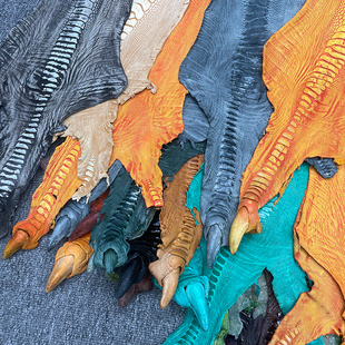 进口鸵鸟脚皮彩色带脚趾炫酷朋克风格卡包钥匙扣真皮料手工diy