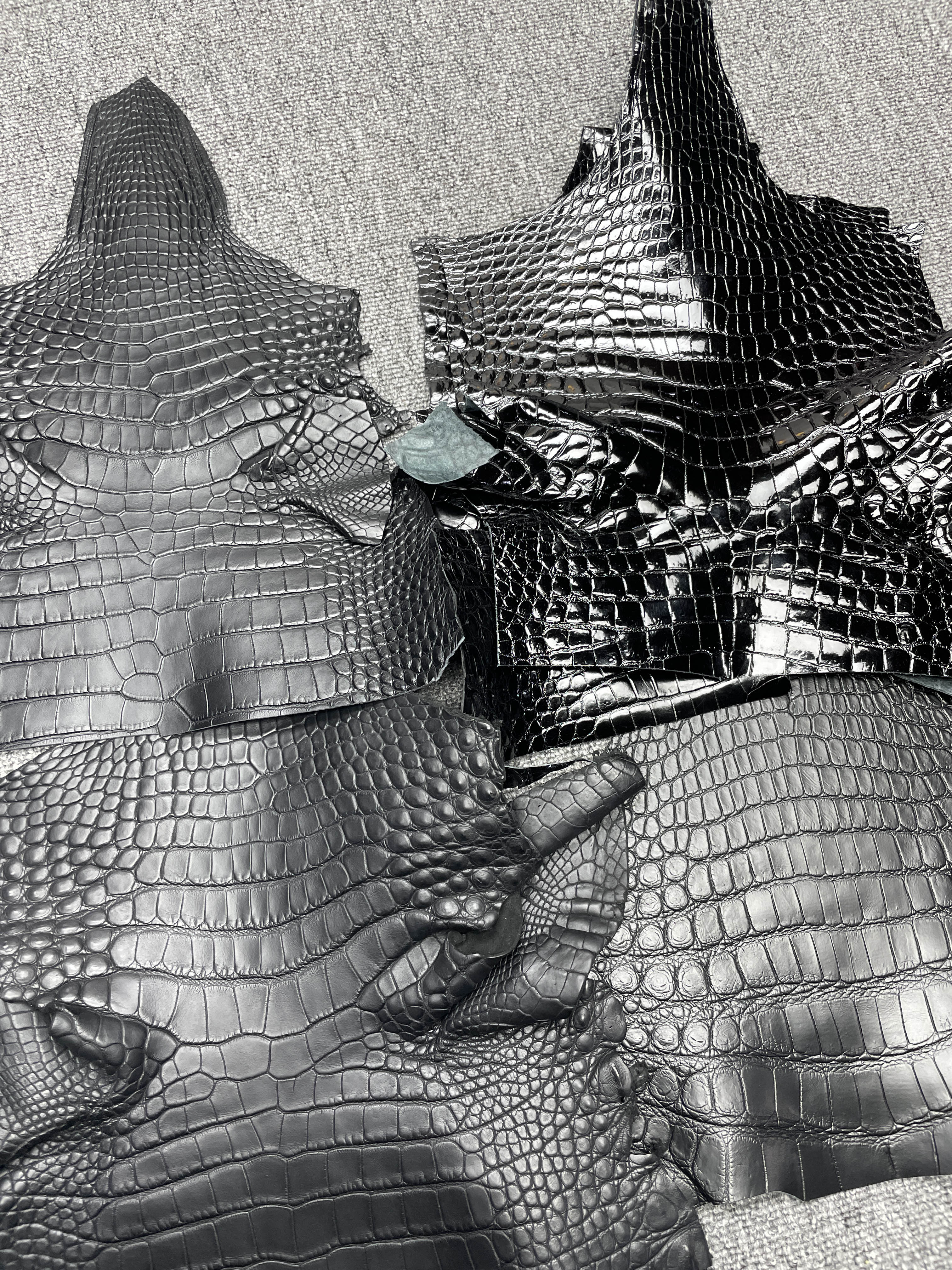 进口美洲尼罗竹节纹下巴真皮具哑光黑色纯水染鱼纹手工diy表带料