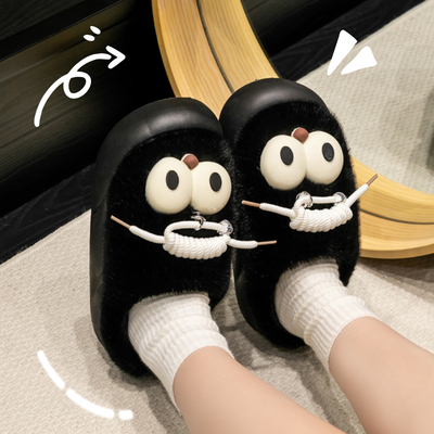 2025新款加厚底棉拖鞋女士秋冬防滑学生卡通可爱大眼睛拖鞋冬外穿