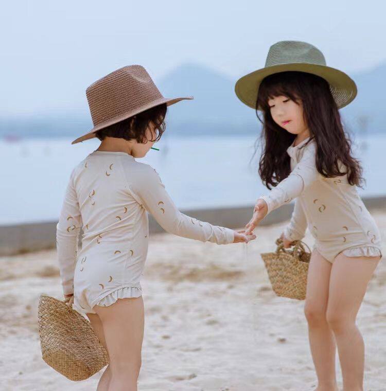 可爱泳装爱心女童夏季连体长袖泳衣速干儿童宝宝海边防晒女孩游泳