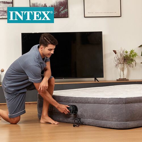 INTEX充气床内置泵气垫床家用加高单人双人一键充放气户外折叠床