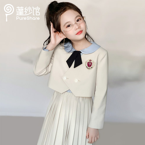PureShare学院风女童套装两件套