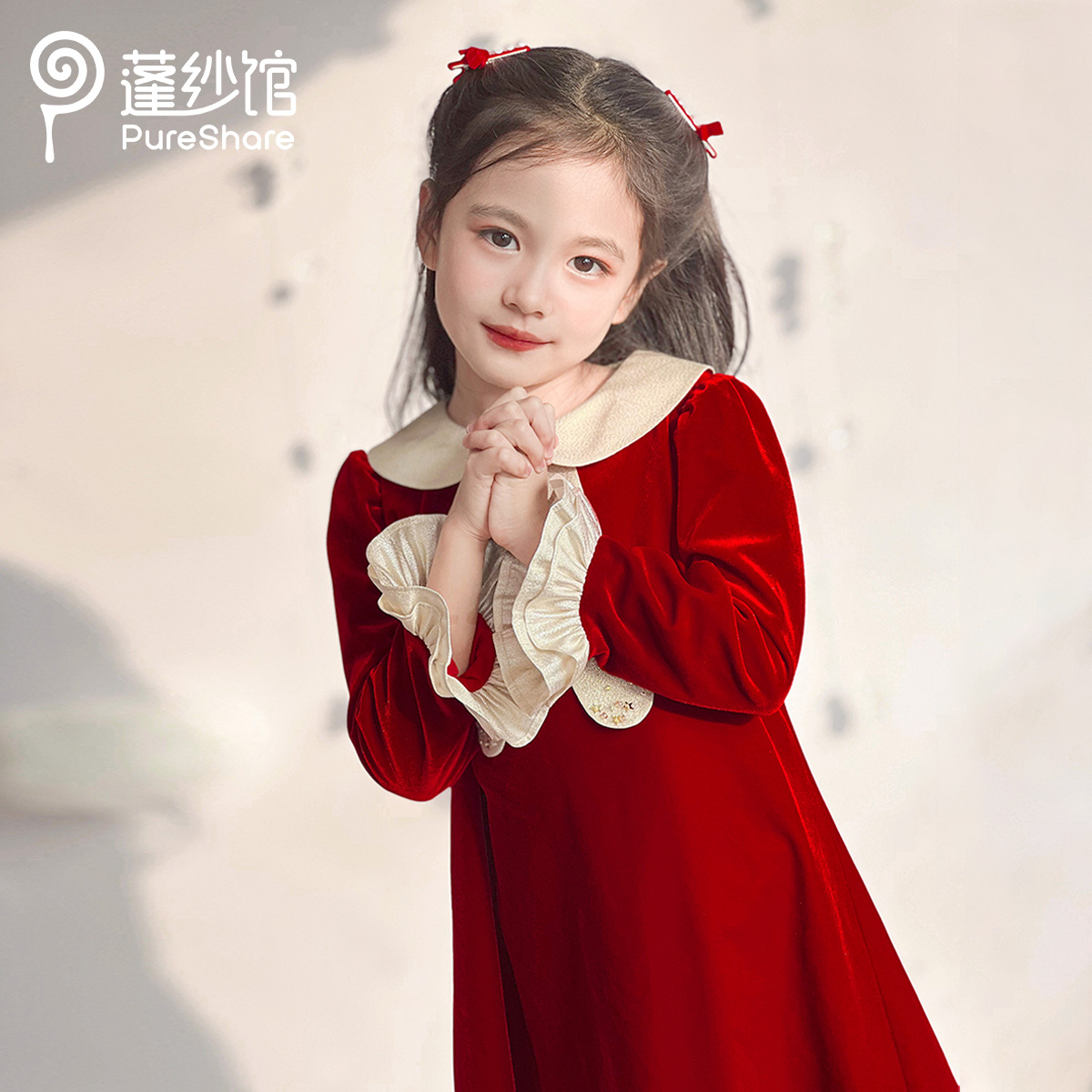 pureshare蓬纱馆女童连衣裙红色