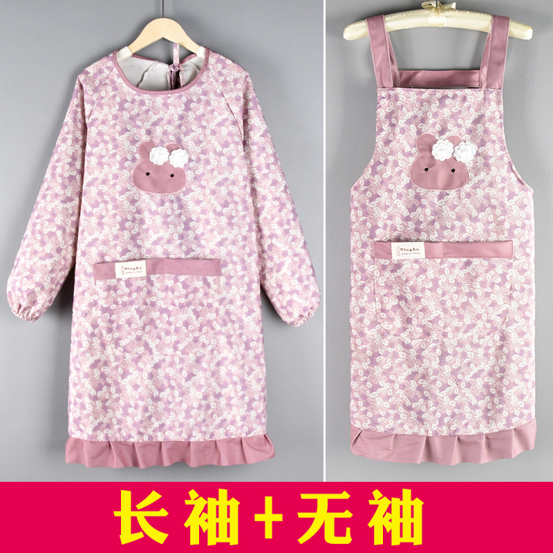 新款长袖纯棉做饭围裙家用厨房透气防污罩衣女上班工作服洋气网红