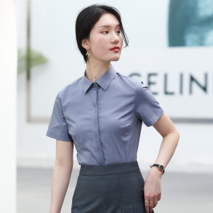 衬衣 女灰色工作服女美容院高级感边小众设计职业气质工装 短袖 衬衫