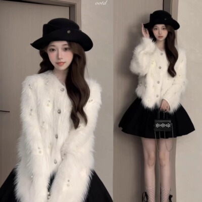 奶fu白色小香风仿水貂绒