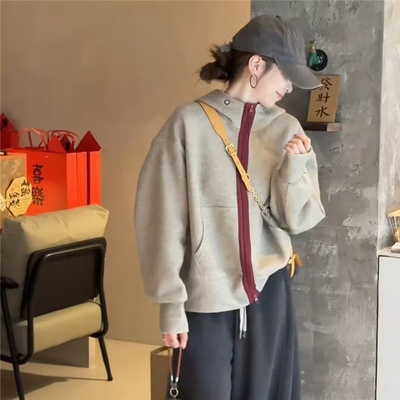 加绒加厚连帽卫衣外套女短款2025秋冬新款休闲宽松拉链开衫上衣