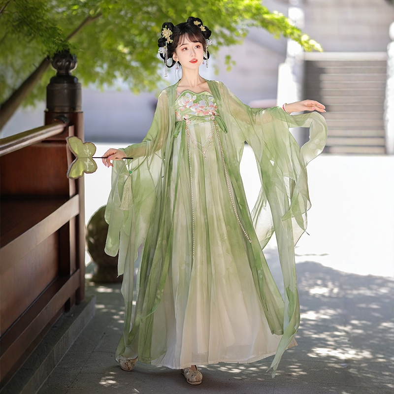 唐制诃子裙汉服女长衫破烂袖