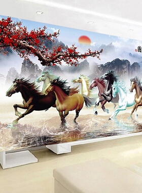 八骏图八匹马马到成功新款钻石画满钻十字绣 客厅大幅砖石画