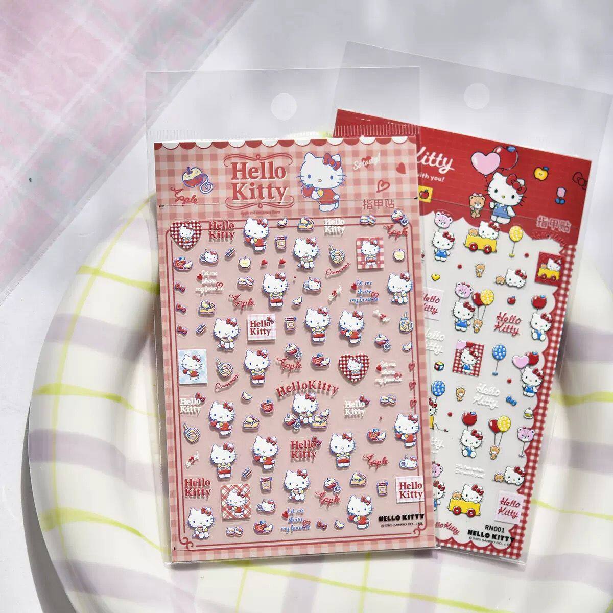 哈喽kitty美甲饰品2025新款凯蒂猫浮雕立体美甲贴纸卡通可爱防水