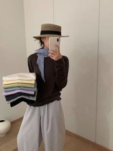 软糯细羊毛木耳边百搭打底针织衫 女 含4.8羊毛 韩系百搭打底衫