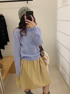 100%绵羊毛韩系简约纯色全毛翻领针织衫 高级感小翻领别致软糯亲肤